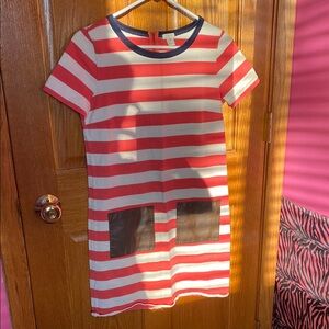 J. Crew Pink and White Sheath Dress Casual Short Sleeve Crew Neck